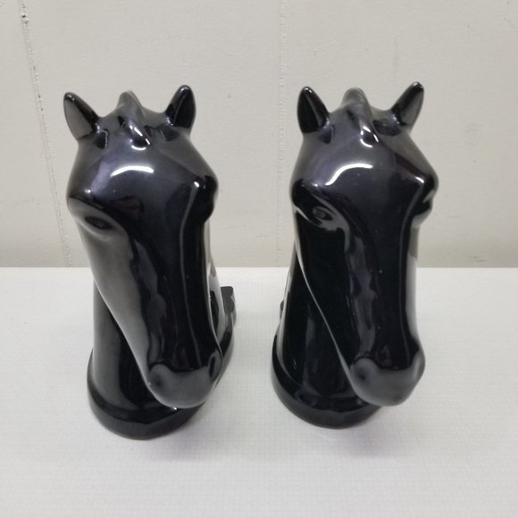 Abingdon USA Black Horse Head Book Ends Home Decor Glossy Glaze - Picture 4 of 7